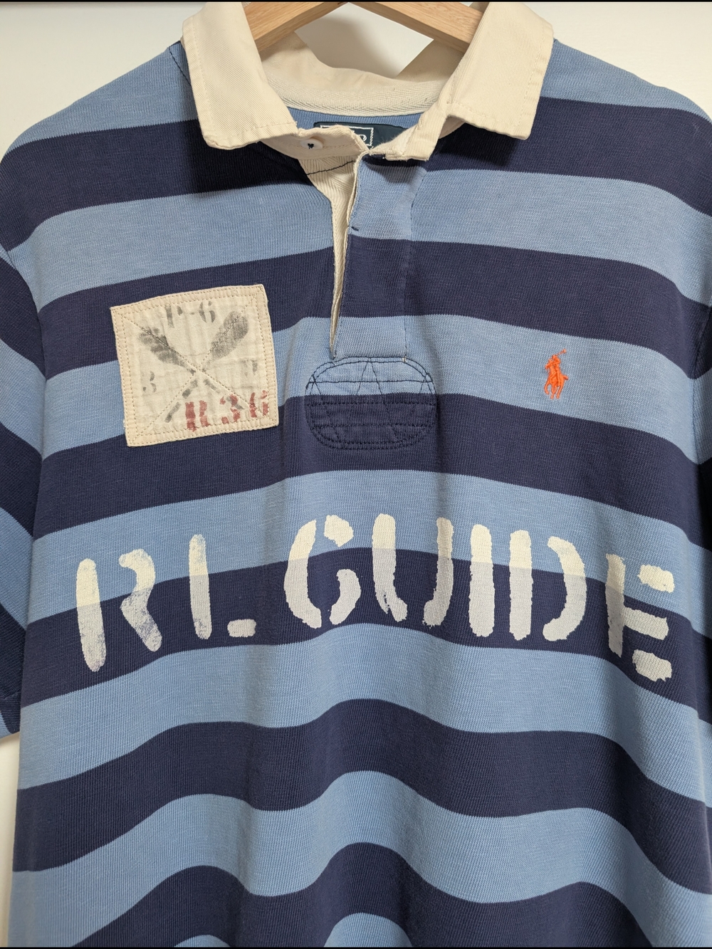 Ralph Lauren Kayak Rafting Guide Blue & Navy Striped Rugby Polo - Picture 2 of 7
